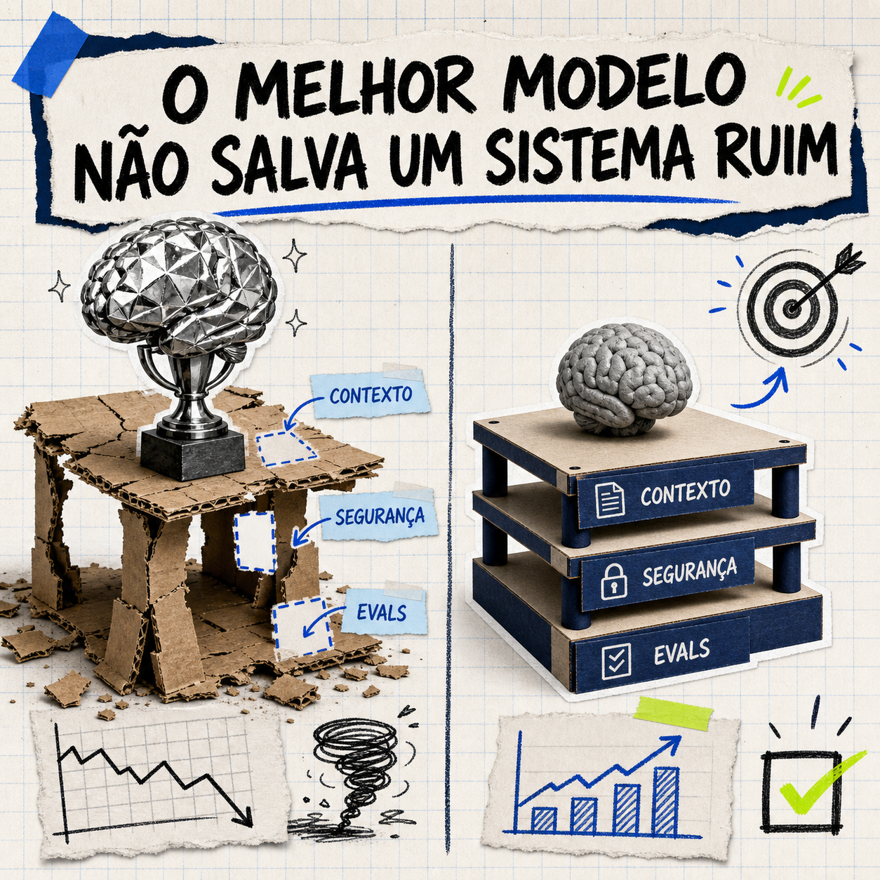 Comparação entre um ótimo modelo em uma base fraca e um modelo apoiado por contexto, segurança e evals