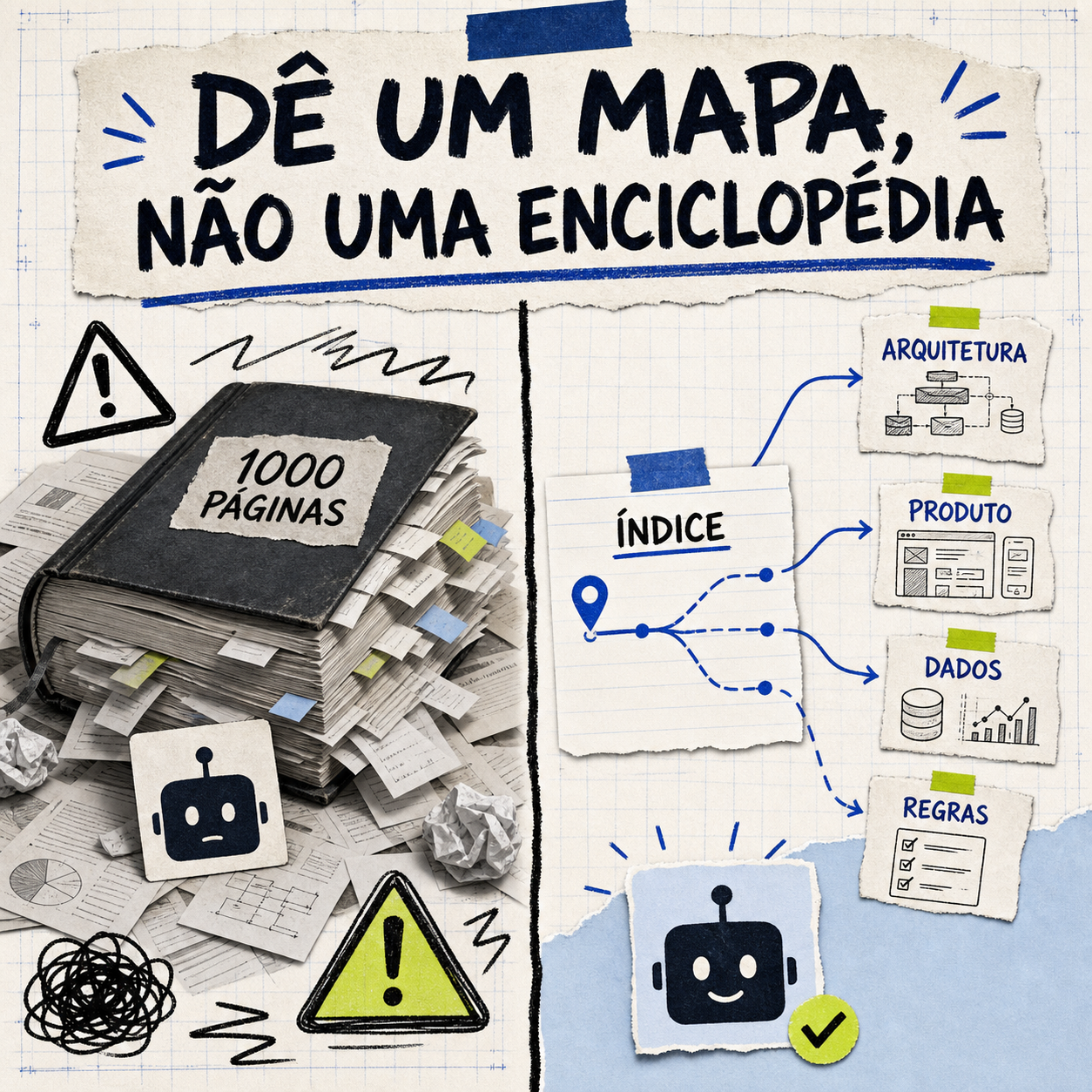 Comparação entre entregar uma enciclopédia ao agente e fornecer um mapa progressivo do contexto