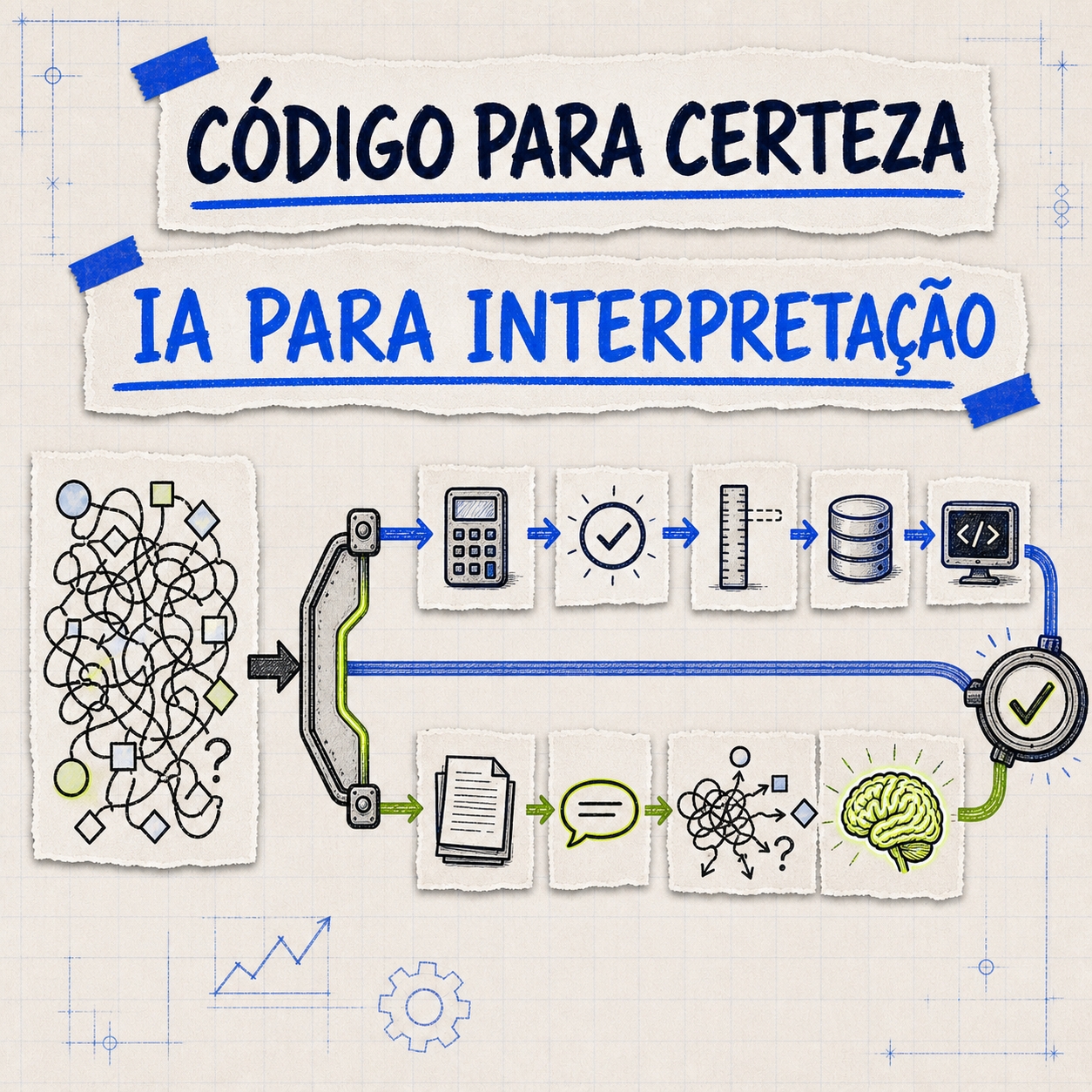 Um emaranhado de repasses e exceções sendo transformado em um fluxo simples com uma faixa determinística e uma faixa de interpretação