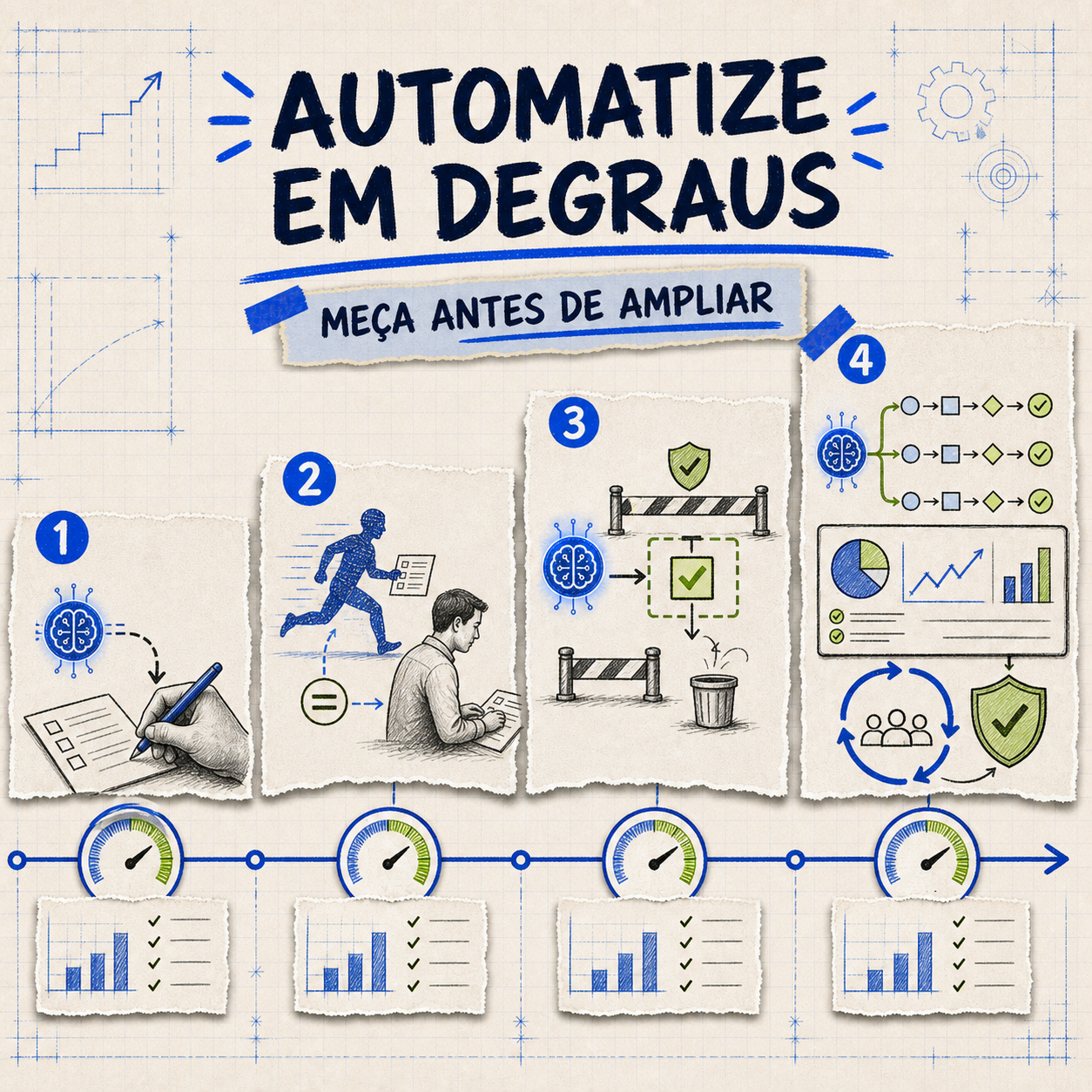 Escada de implantação de agentes: assistência, modo sombra, autonomia limitada e escala governada com feedback